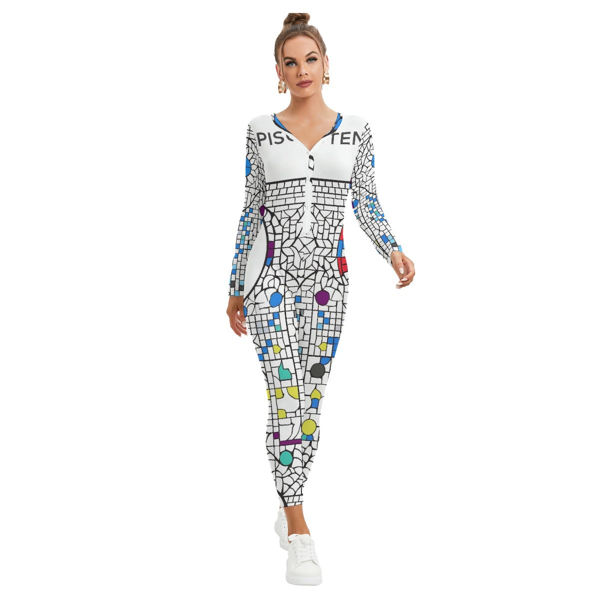 All-Over Print Women's Plunging Neck Jumpsuit