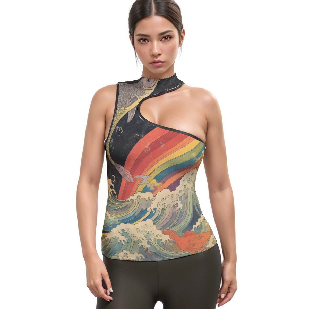 All-Over Print Women's Halter Sleeveless Asymmetrical Tank Top