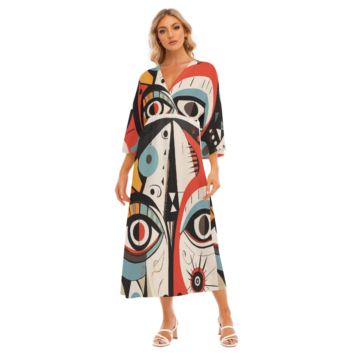 All-Over Print Women's Mid-Sleeve Long Dress