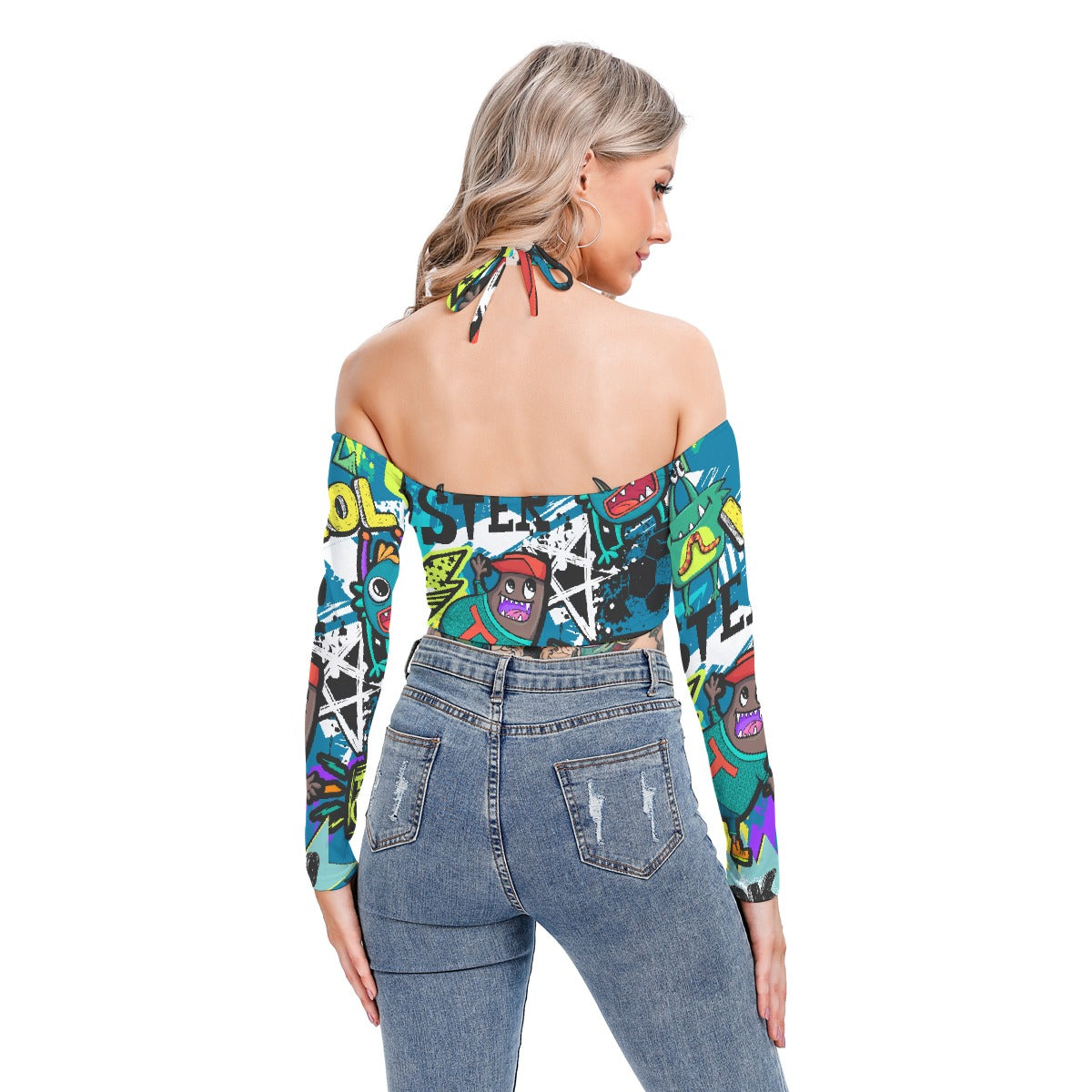 All-Over Print Women's Halter Lace-up Top