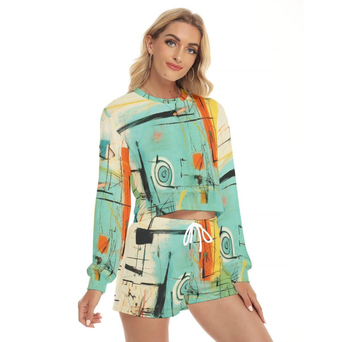 All-Over Print Women's Short Sweatshirt And Pants Suit