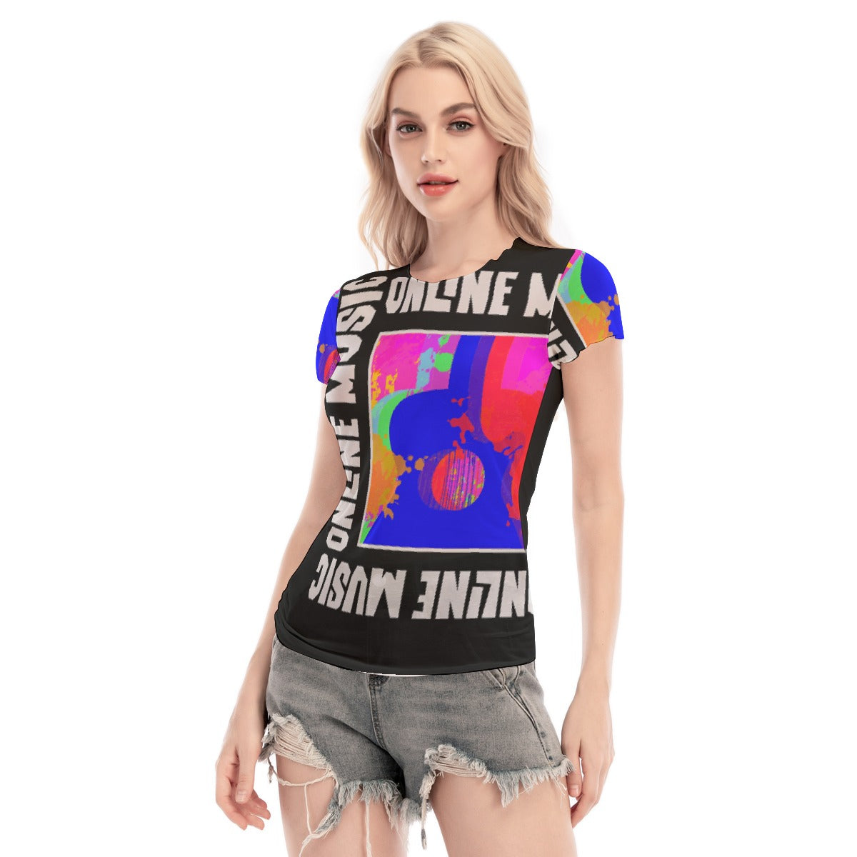 All-Over Print Women's Short Sleeve Mesh Blouse