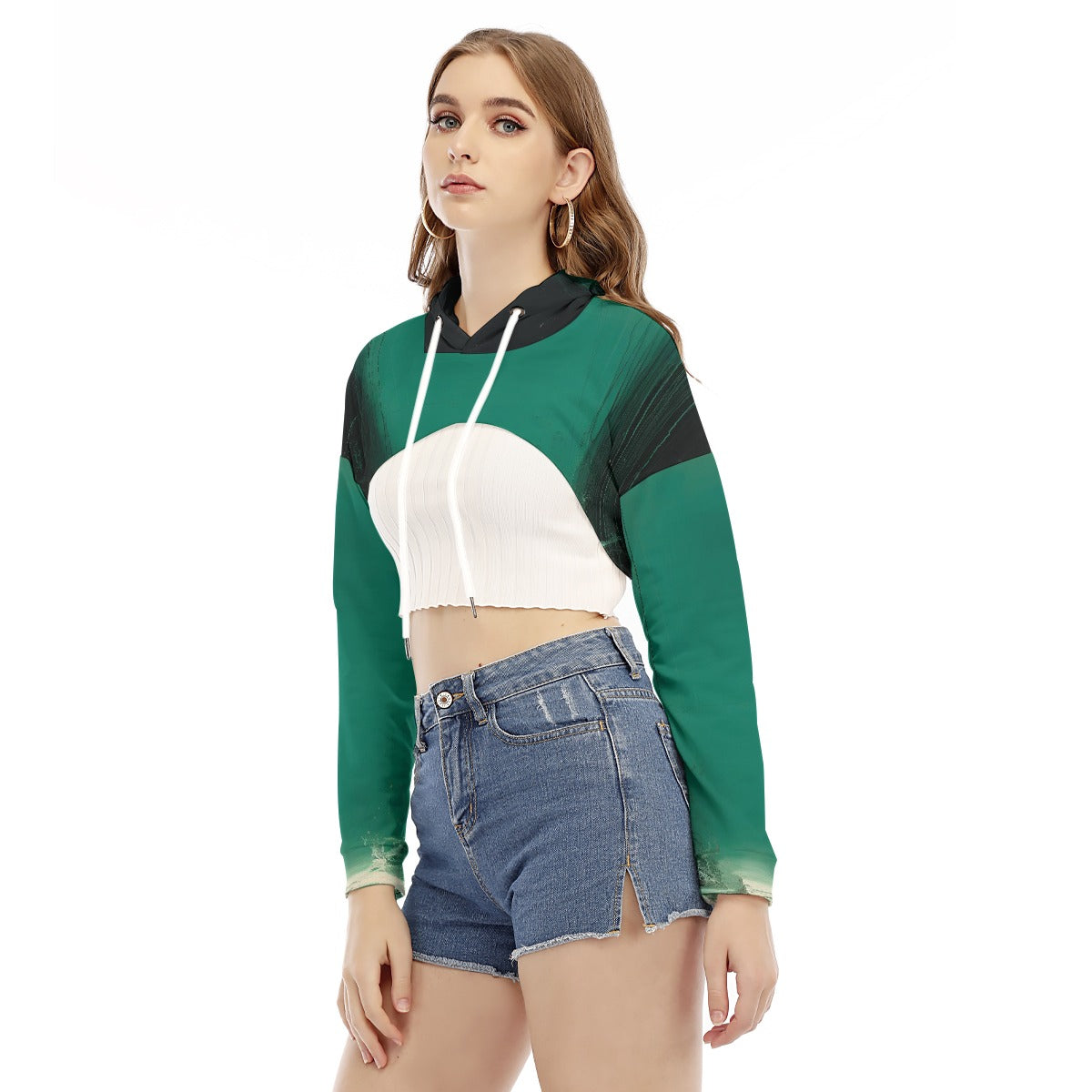 All-Over Print Women's Smock Short Hoodie With Long Sleeve