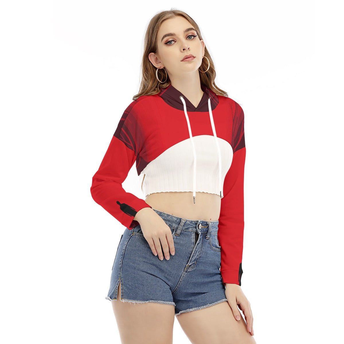 All-Over Print Women's Smock Short Hoodie With Long Sleeve
