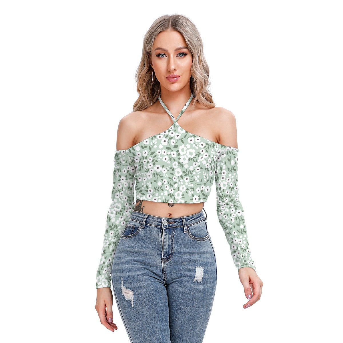 All-Over Print Women's Halter Lace-up Top