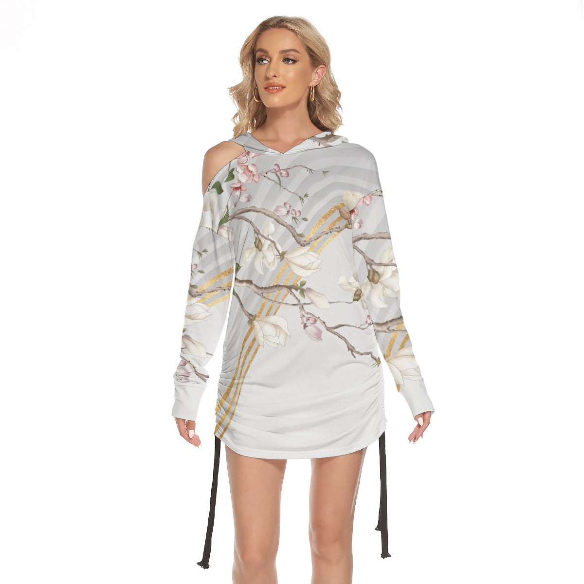 All-Over Print Women's One-shoulder Dress With Waist Shirring