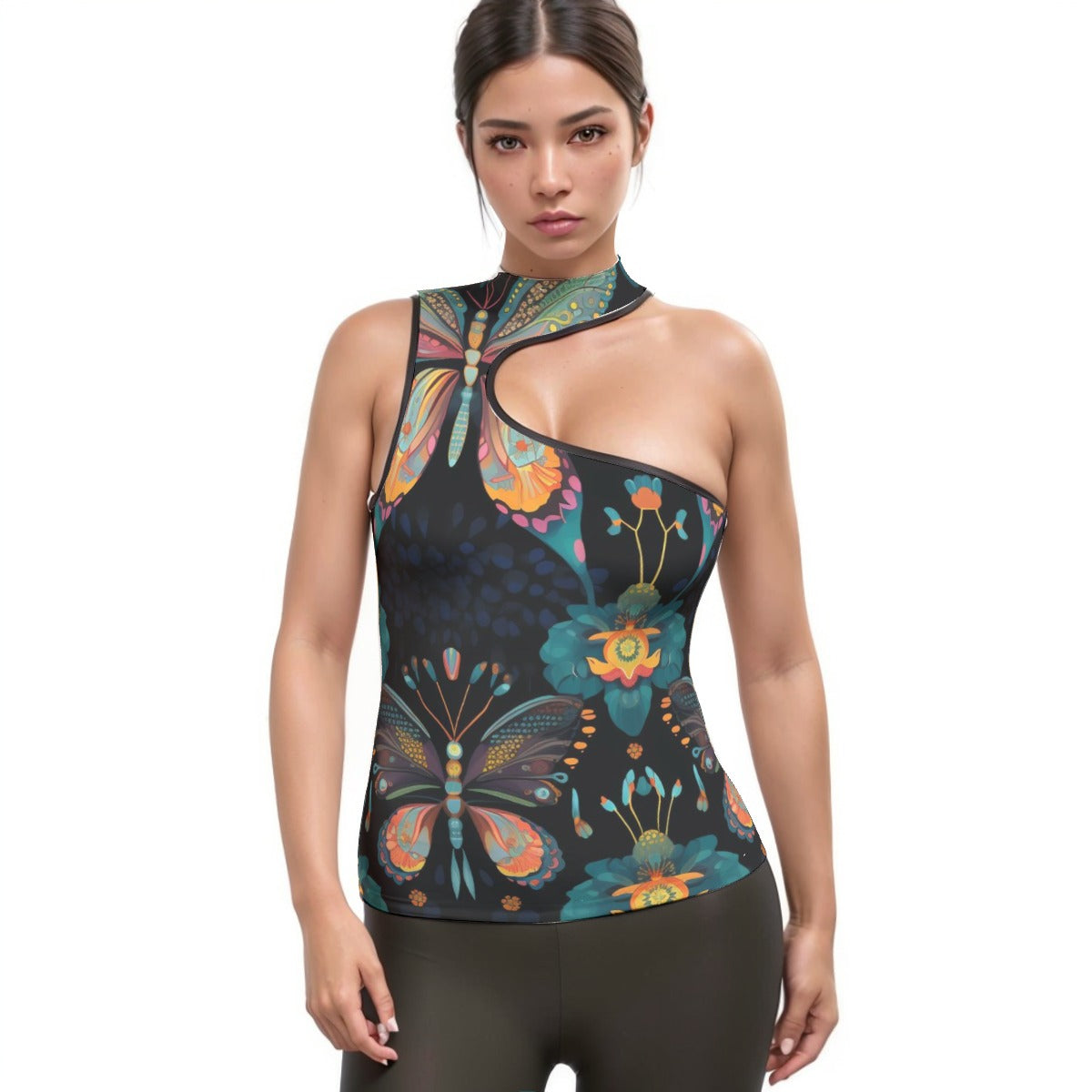 All-Over Print Women's Halter Sleeveless Asymmetrical Tank Top