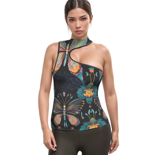 All-Over Print Women's Halter Sleeveless Asymmetrical Tank Top