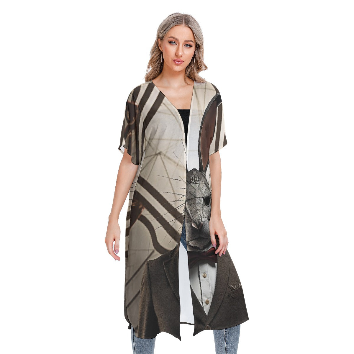 All-Over Print Women's Short Sleeve Cardigan