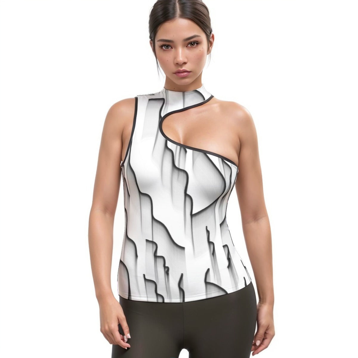 All-Over Print Women's Halter Sleeveless Asymmetrical Tank Top