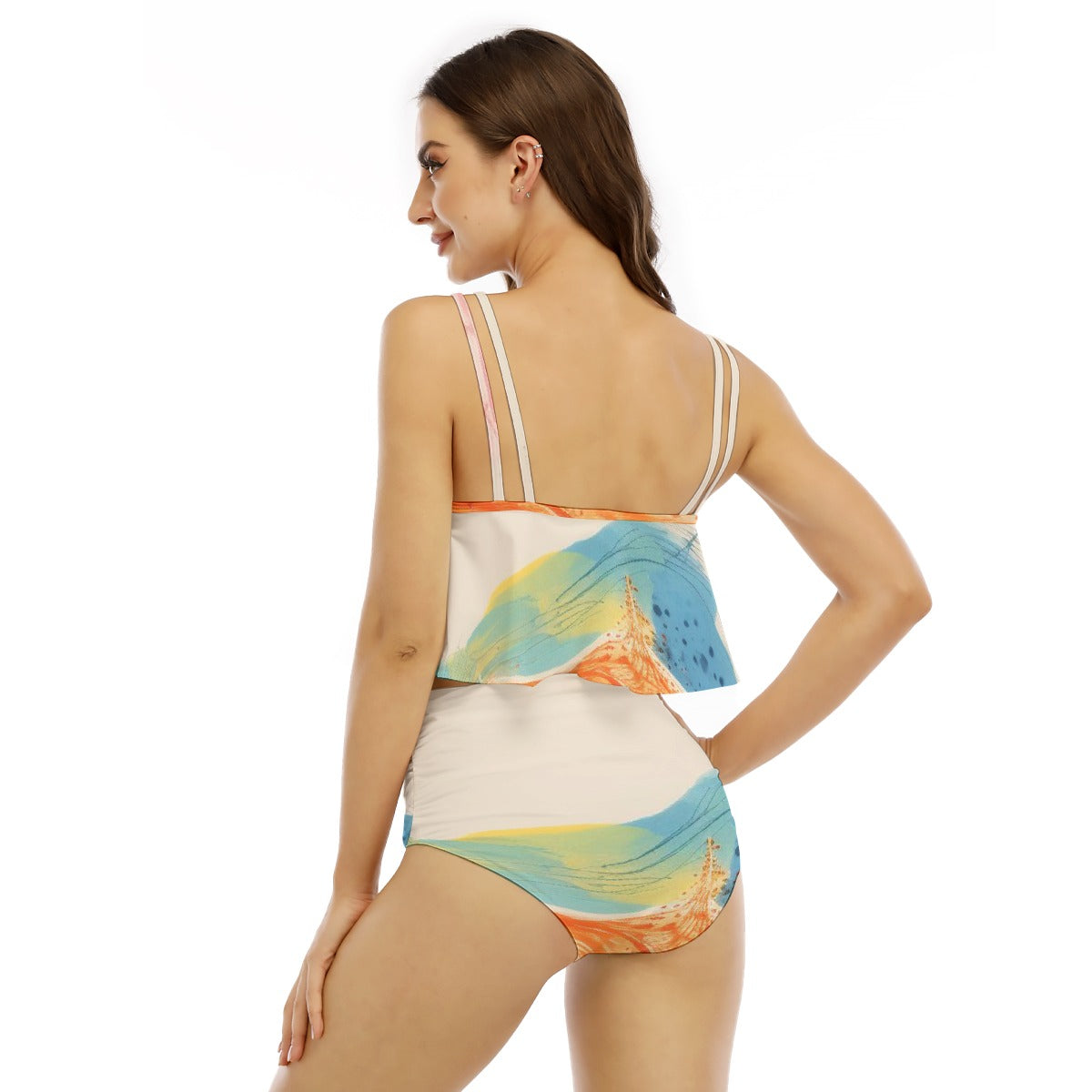 All-Over Print Women's Ruffled Vest Bikini Swimsuit