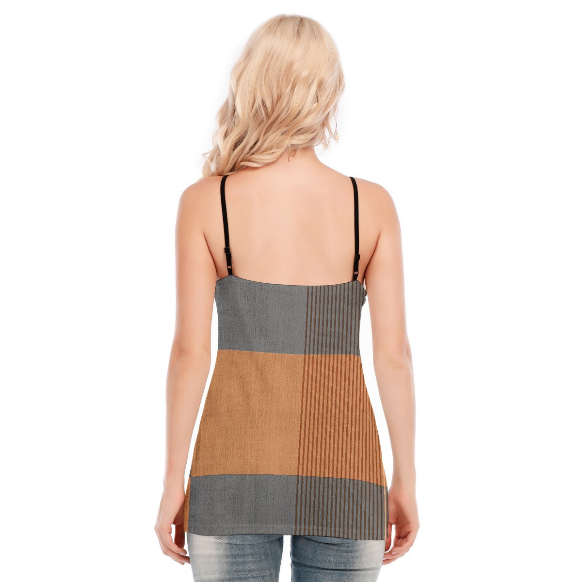 All-Over Print Women's V-neck Eyelet Lace-up Cami Dress