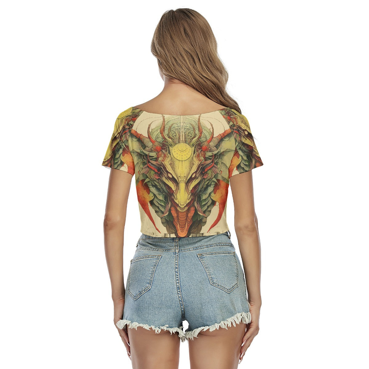 All-Over Print Women's Raglan Drawstring Front  Crop Tee