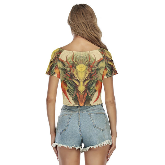 All-Over Print Women's Raglan Drawstring Front  Crop Tee