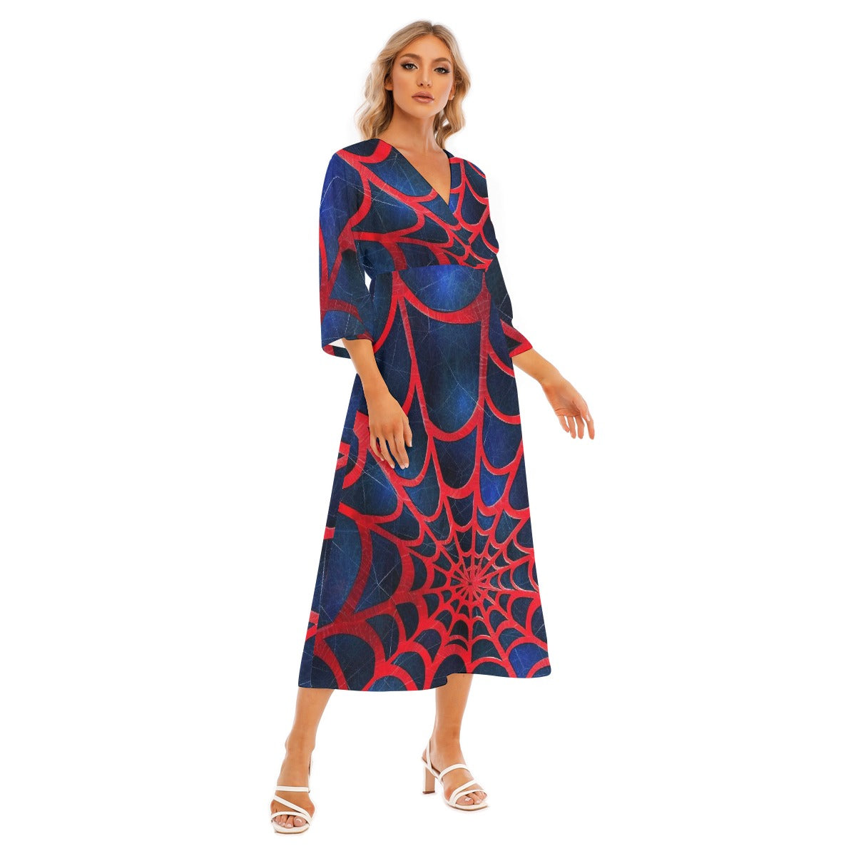 All-Over Print Women's Mid-Sleeve Long Dress