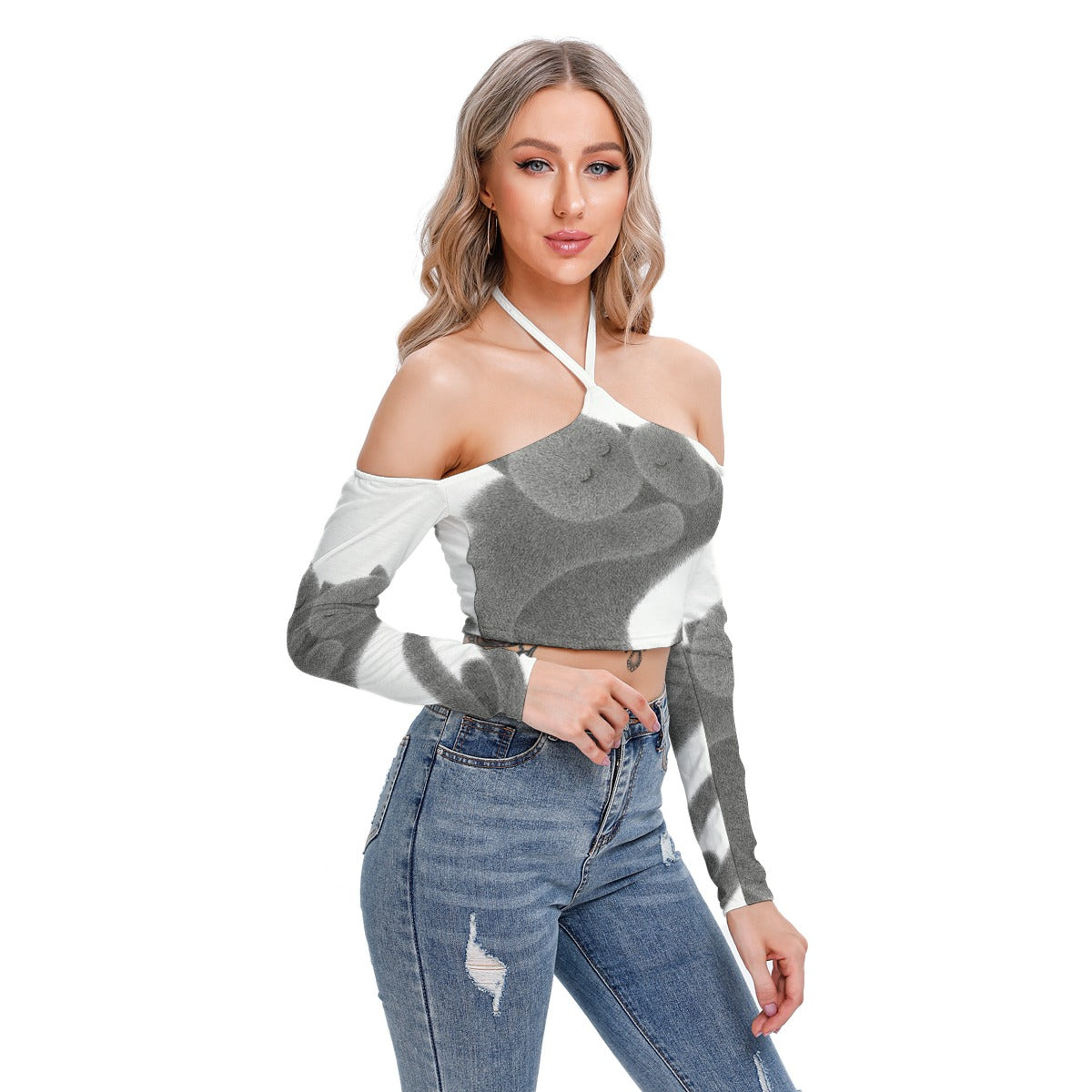 All-Over Print Women's Halter Lace-up Top