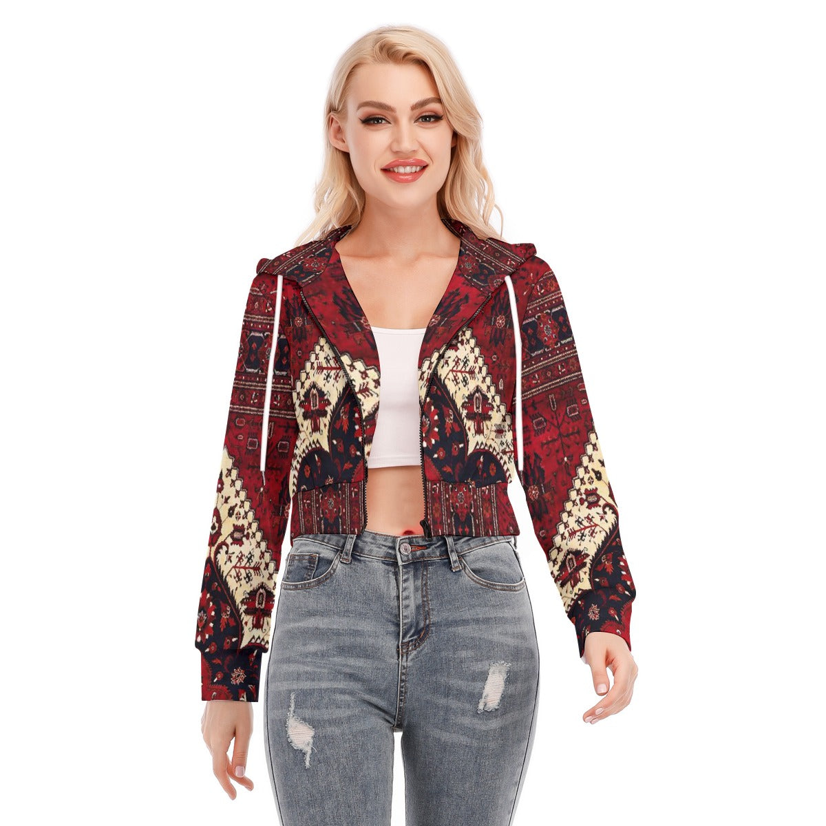 All-Over Print Women's Crop Top Hoodie With Zipper Closure