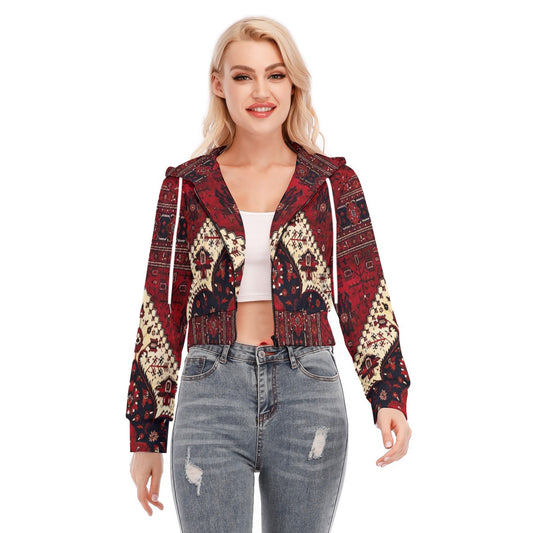 All-Over Print Women's Crop Top Hoodie With Zipper Closure