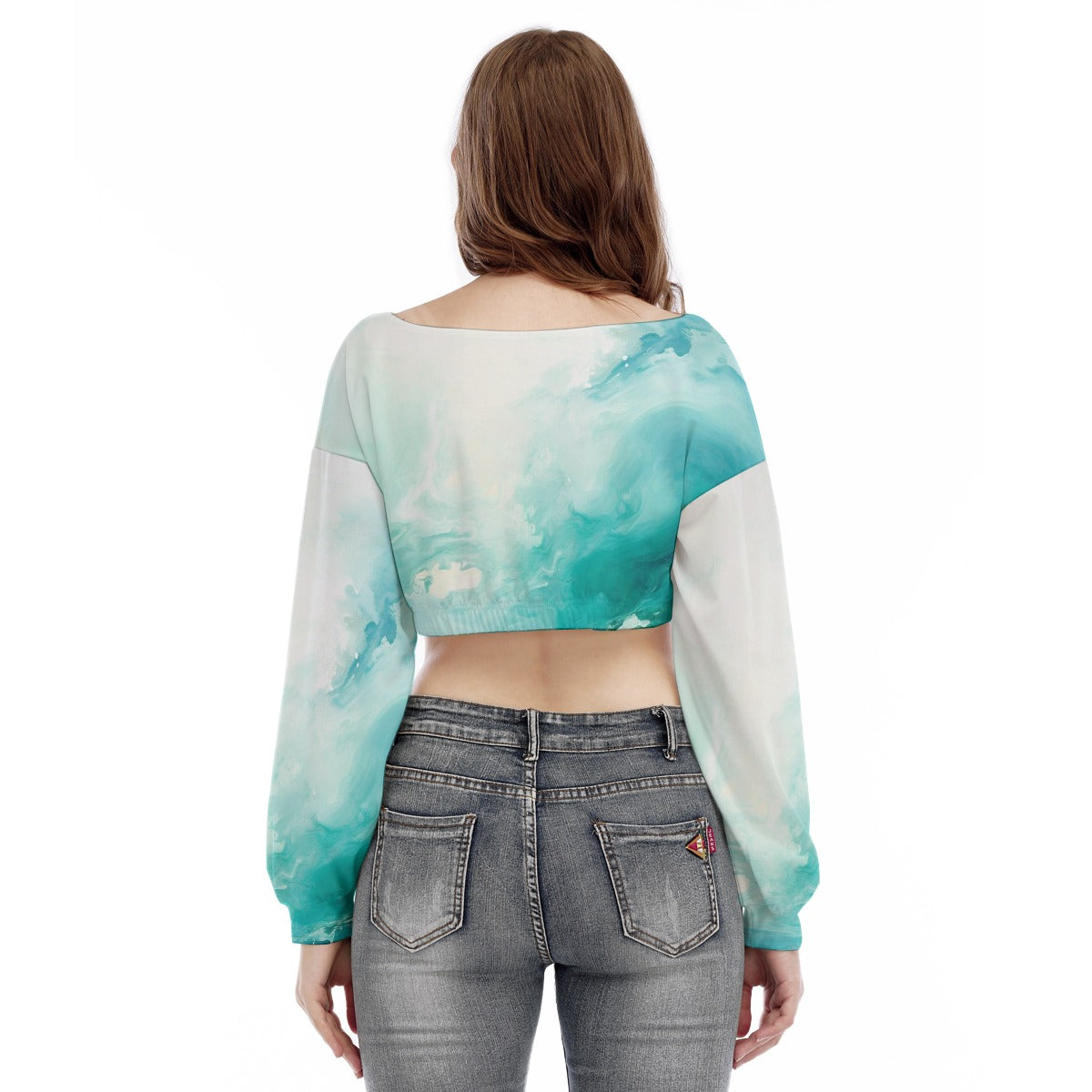 All-Over Print Women's V-neck Long Sleeve Cropped Sweatshirt
