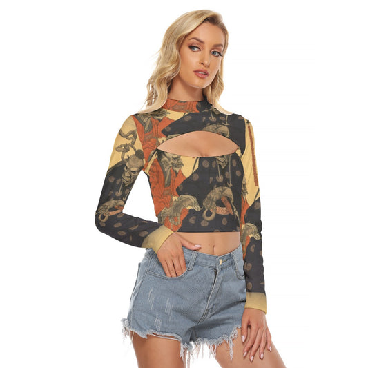 All-Over Print Women's Hollow Chest Keyhole Tight Crop Top