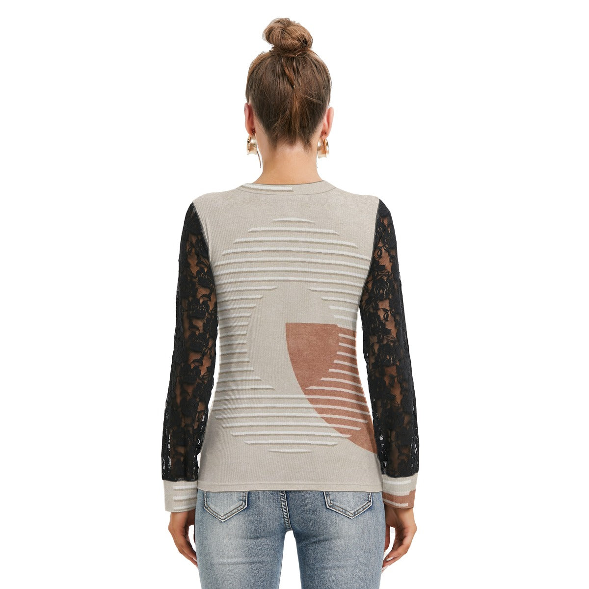 All-Over Print Women's T-shirt And Sleeve With Black Lace