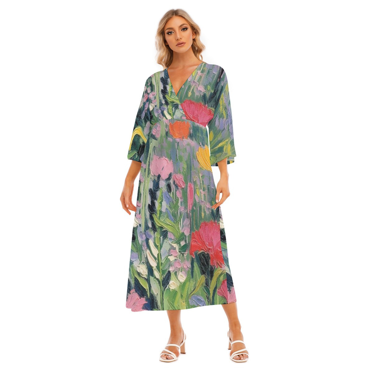 All-Over Print Women's Mid-Sleeve Long Dress