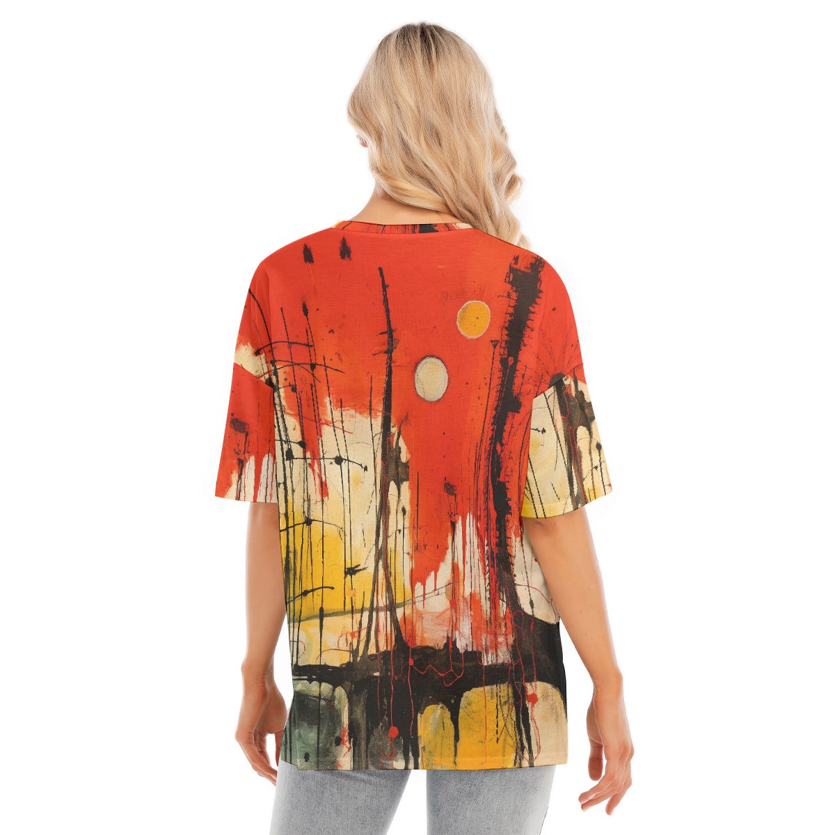 All-Over Print Women's Short Sleeves T-shirt With Hem Split