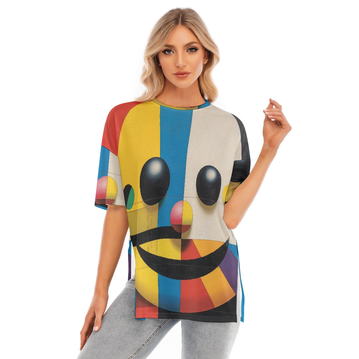 All-Over Print Women's Short Sleeves T-shirt With Hem Split