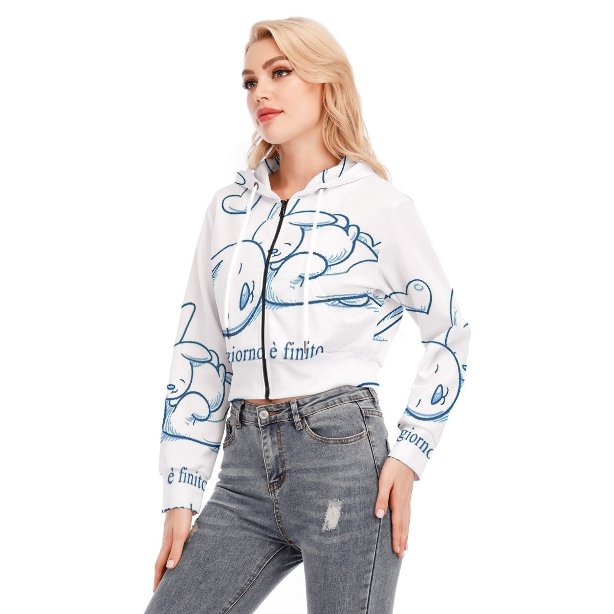 All-Over Print Women's Crop Top Hoodie With Zipper Closure