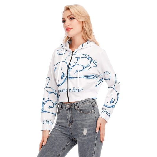 All-Over Print Women's Crop Top Hoodie With Zipper Closure