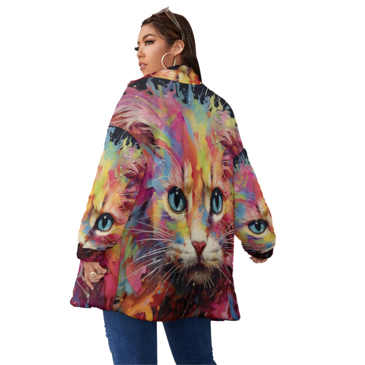 All-Over Print Unisex Borg Fleece Stand-up Collar Coat With Zipper Closure(Plus Size)