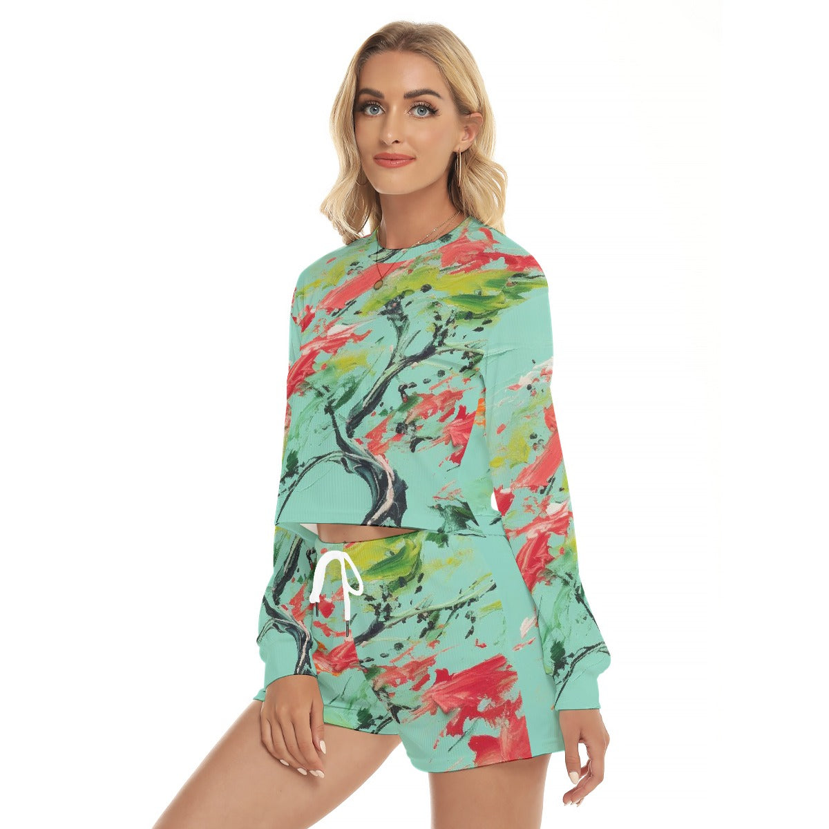 All-Over Print Women's Short Sweatshirt And Pants Suit