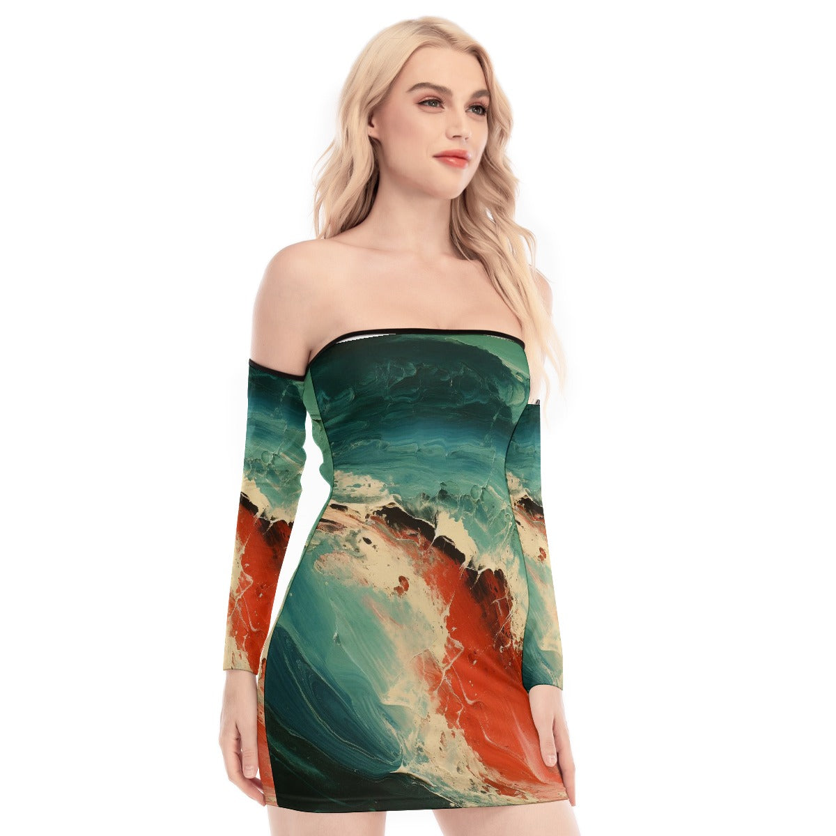 All-Over Print Women's Off-shoulder Back Lace-up Dress