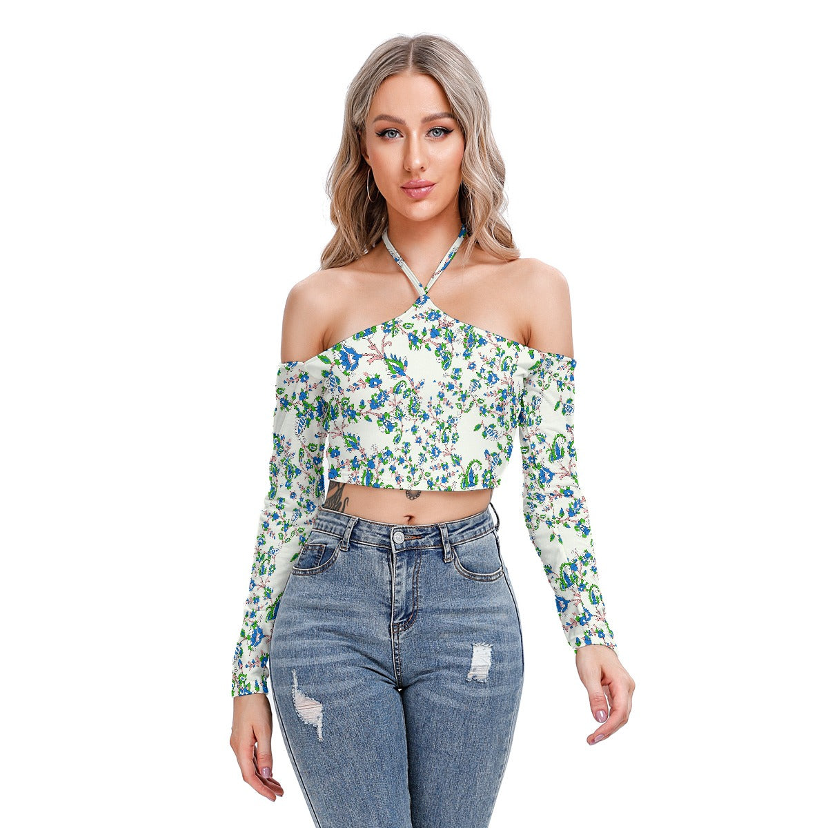 All-Over Print Women's Halter Lace-up Top