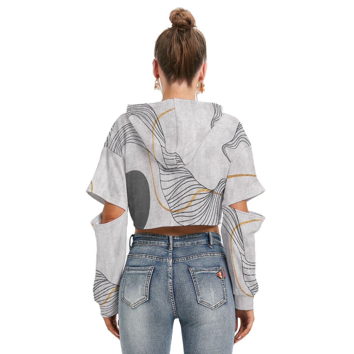 All-Over Print Women's Heavy Fleece Hoodie With Hollow Out Sleeve