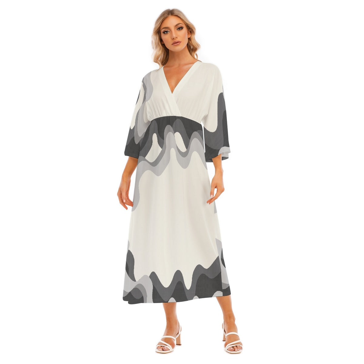 All-Over Print Women's Mid-Sleeve Long Dress
