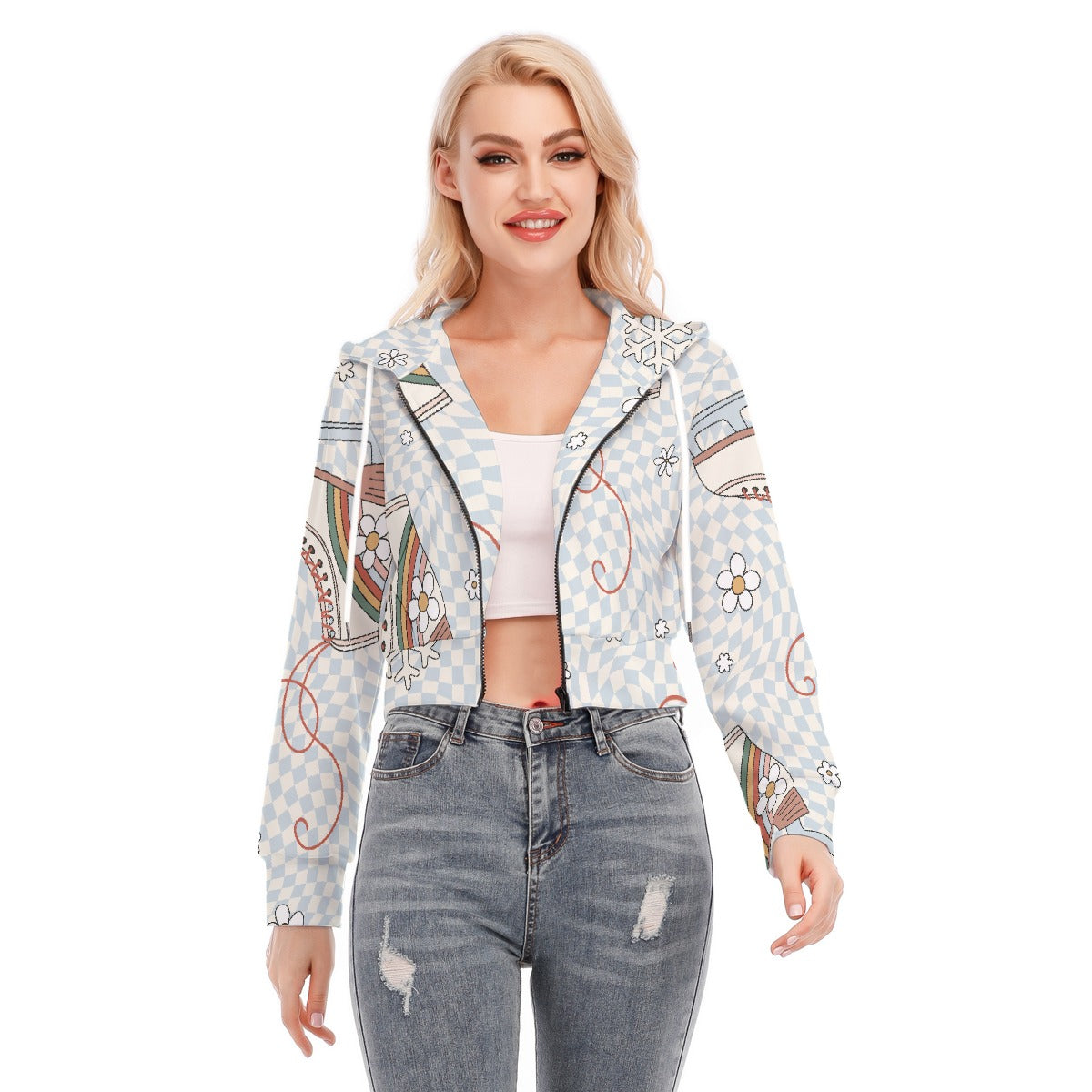 All-Over Print Women's Crop Top Hoodie With Zipper Closure