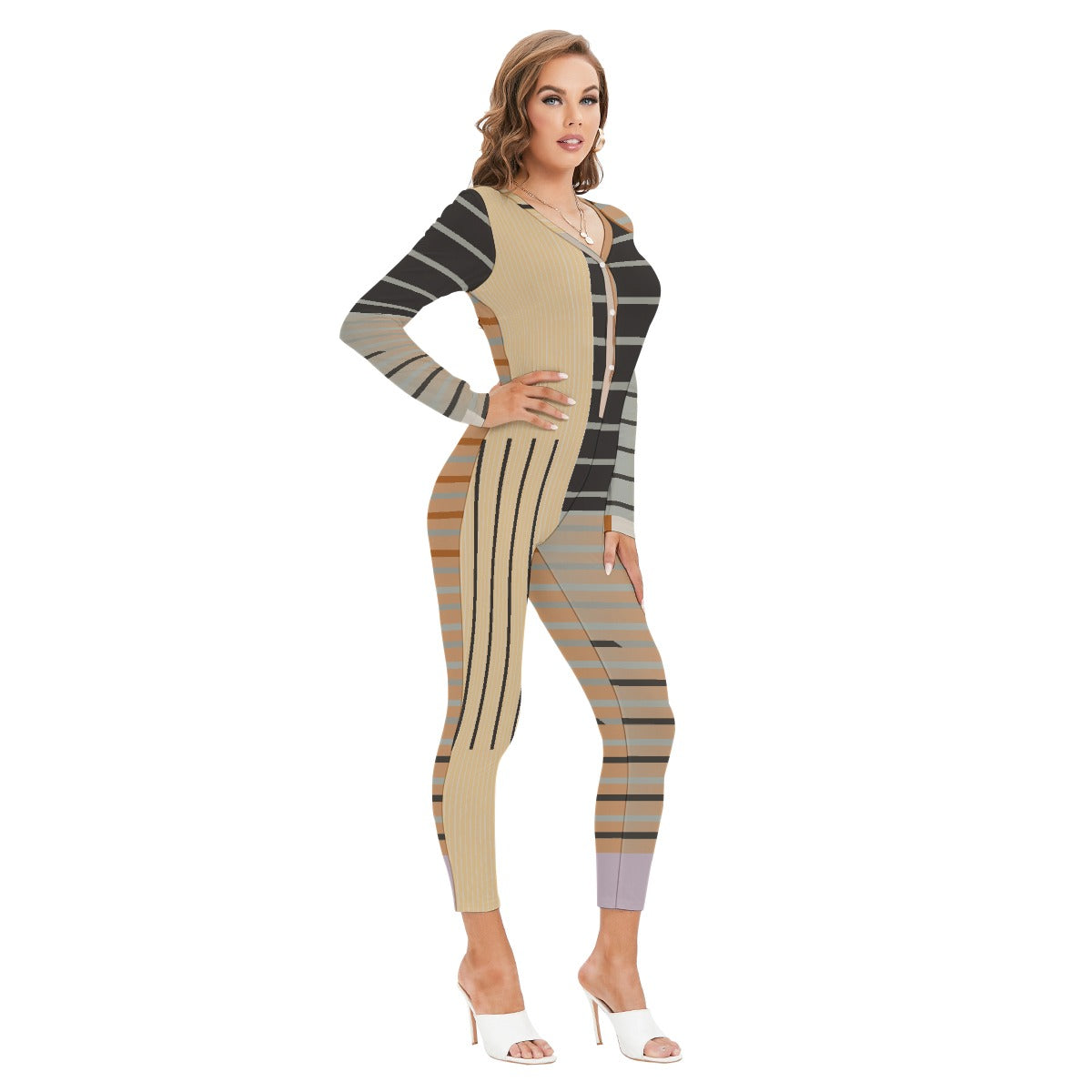 All-Over Print Women's Plunging Neck Jumpsuit