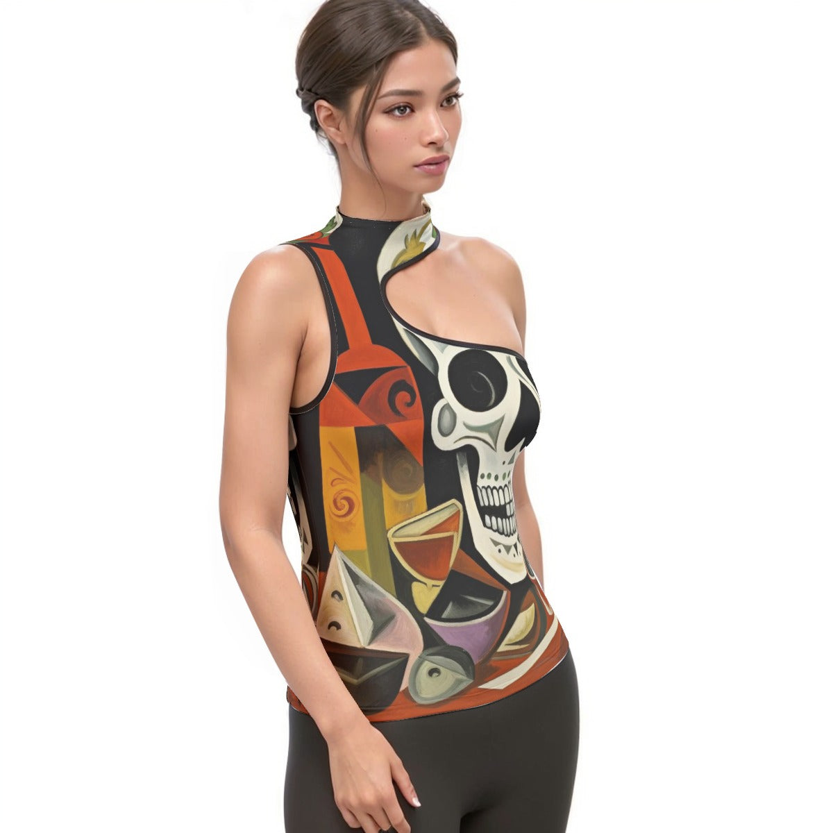 All-Over Print Women's Halter Sleeveless Asymmetrical Tank Top