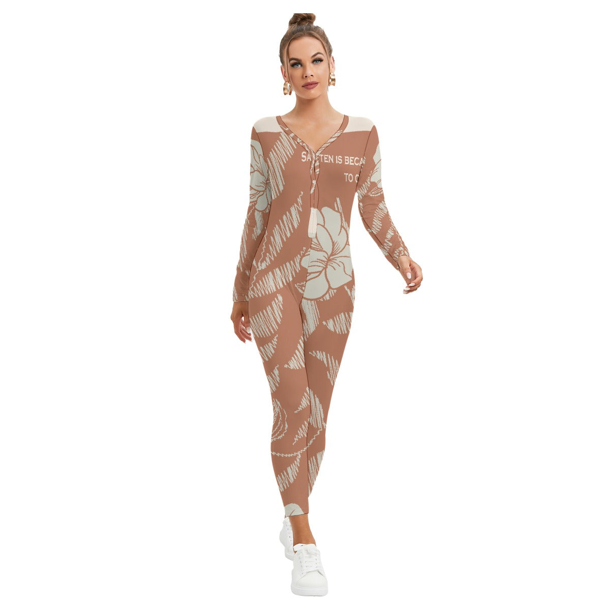 All-Over Print Women's Plunging Neck Jumpsuit
