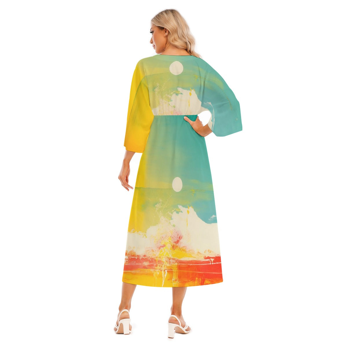 All-Over Print Women's Mid-Sleeve Long Dress