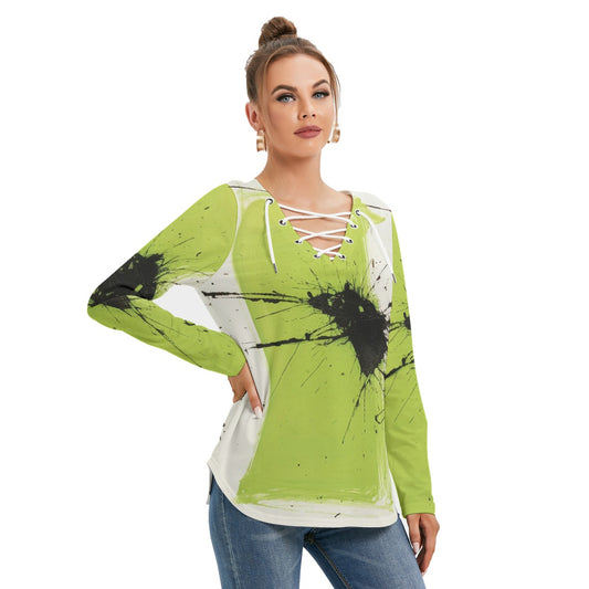 All-Over Print Women's Long Sleeve Neckline Tie Sweatshirt