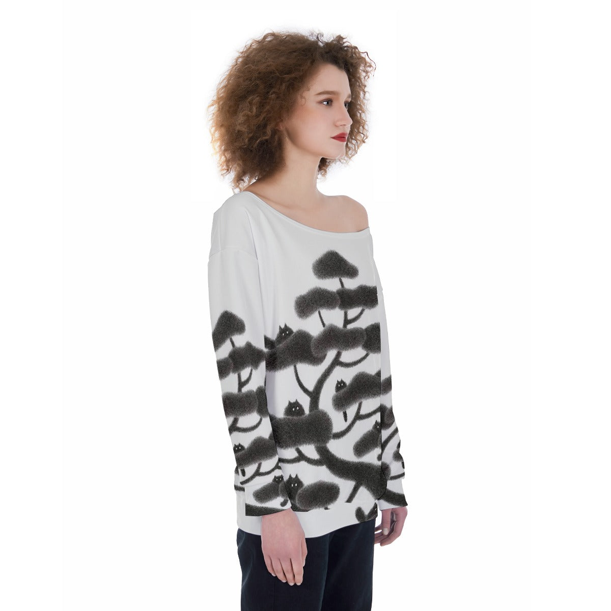 All-Over Print Oversized Women's Off-Shoulder Sweatshirt