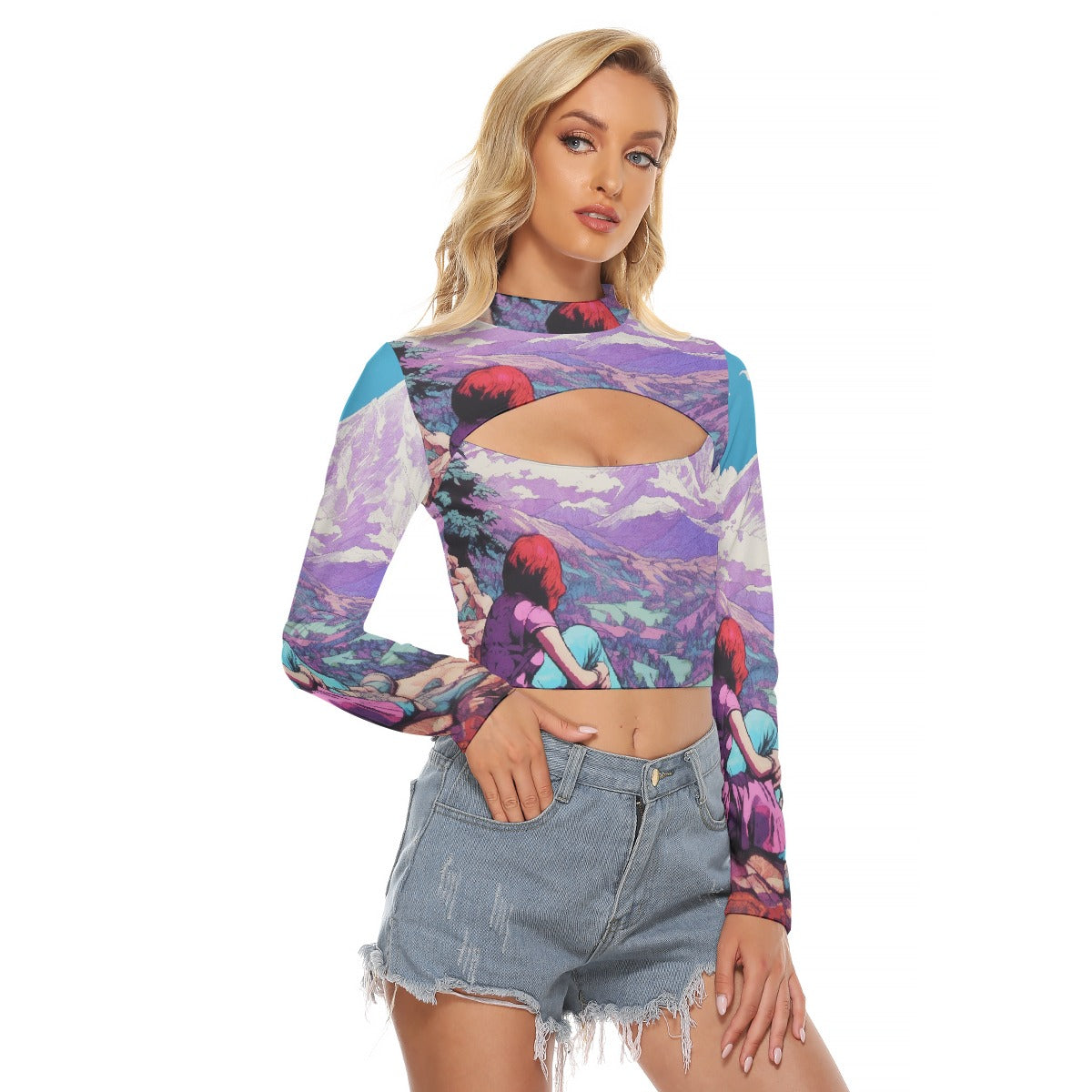 All-Over Print Women's Hollow Chest Keyhole Tight Crop Top