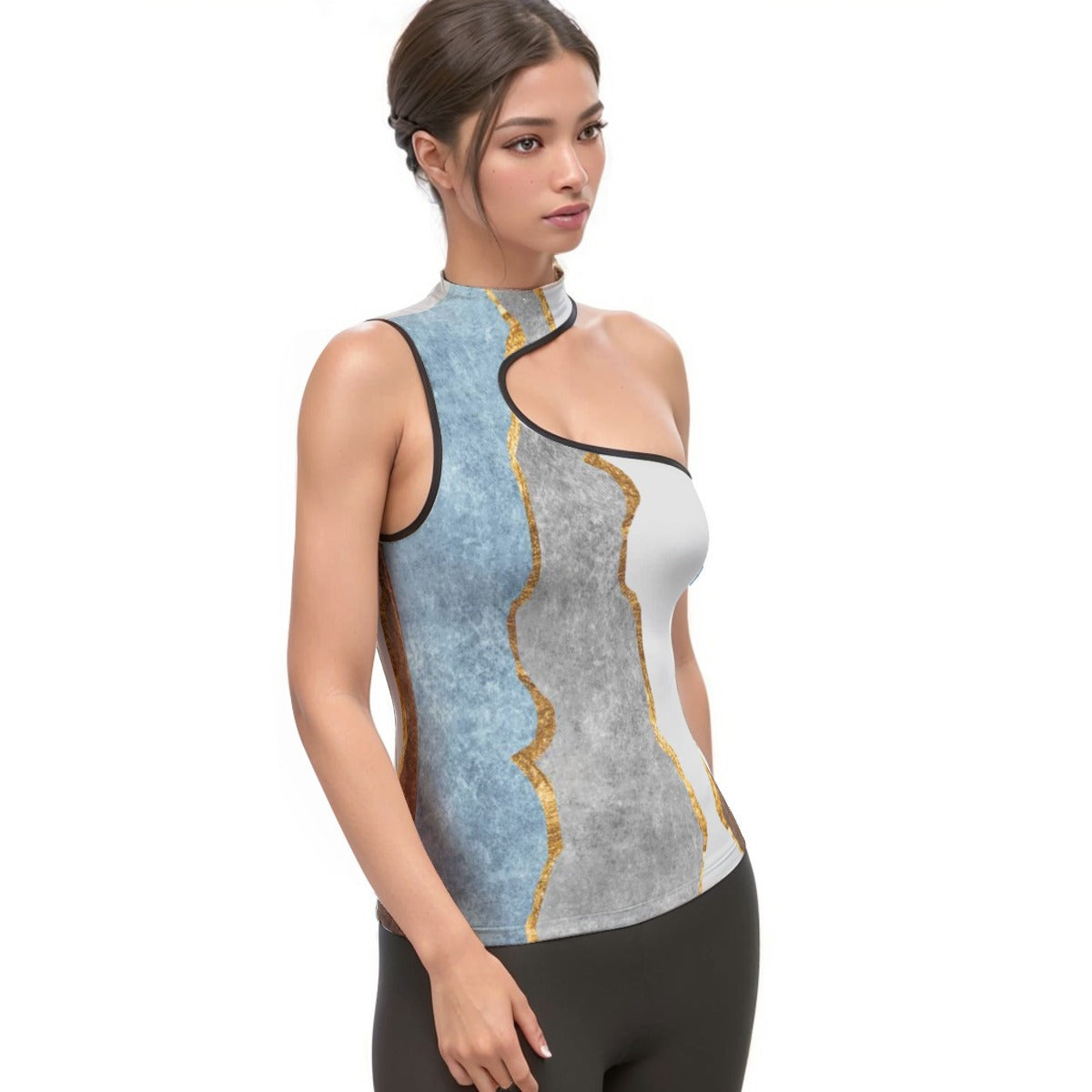 All-Over Print Women's Halter Sleeveless Asymmetrical Tank Top