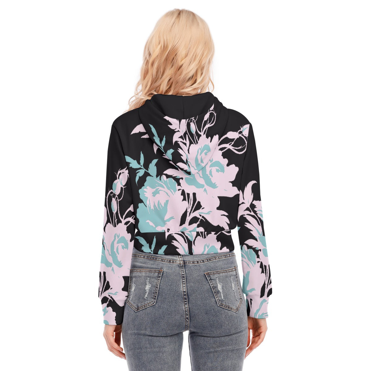 All-Over Print Women's Crop Top Hoodie With Zipper Closure