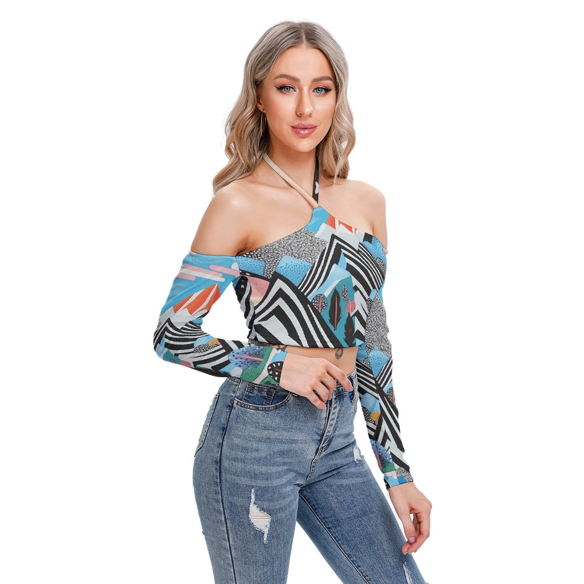 All-Over Print Women's Halter Lace-up Top