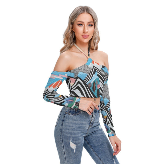 All-Over Print Women's Halter Lace-up Top