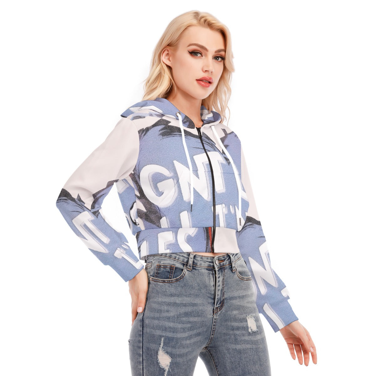 All-Over Print Women's Crop Top Hoodie With Zipper Closure