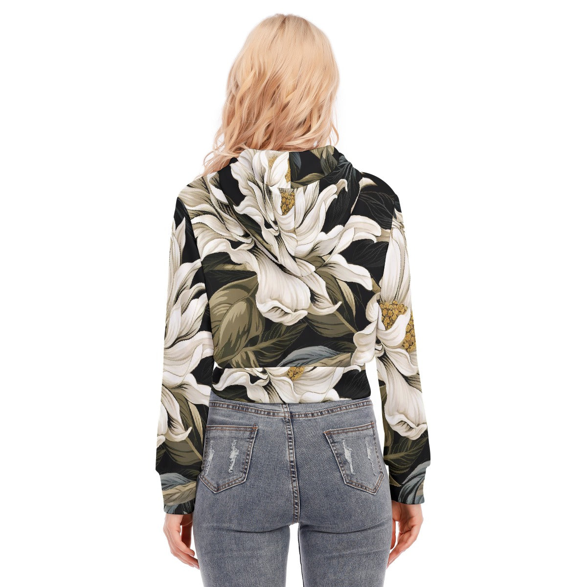 All-Over Print Women's Crop Top Hoodie With Zipper Closure